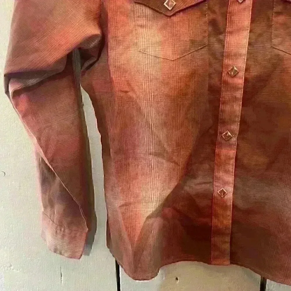 Wrangler Shirt Boys Kids Large Plaid Orange Pearl‎ Snap Long Sleeve Western